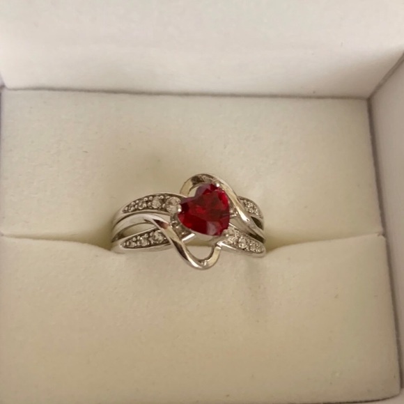 Kay Jewelers Silver and Red Trillion-Cut Ring - Picture 2 of 5